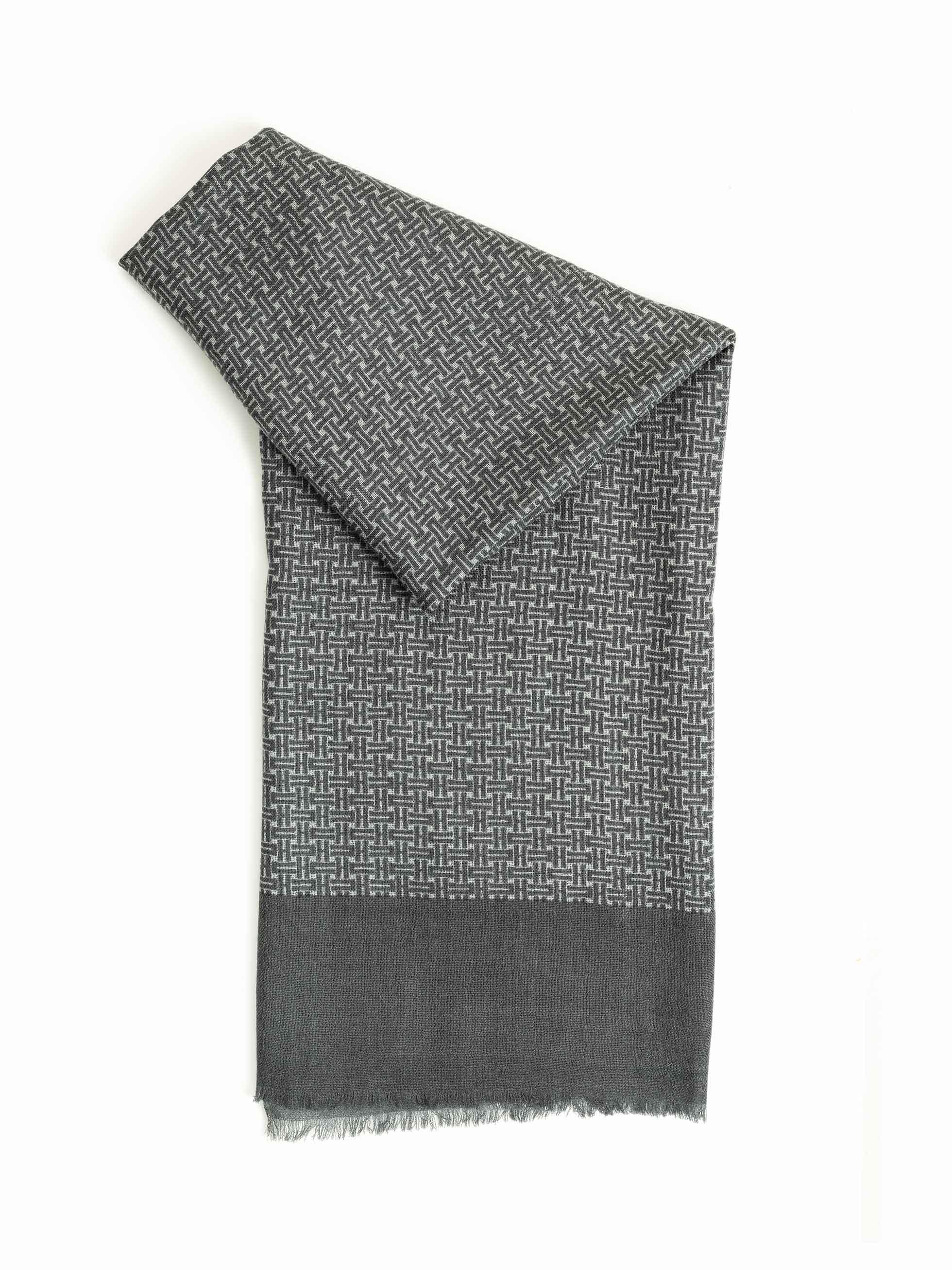 WOOL FOULARD GEOMETRIC PRINT GREY