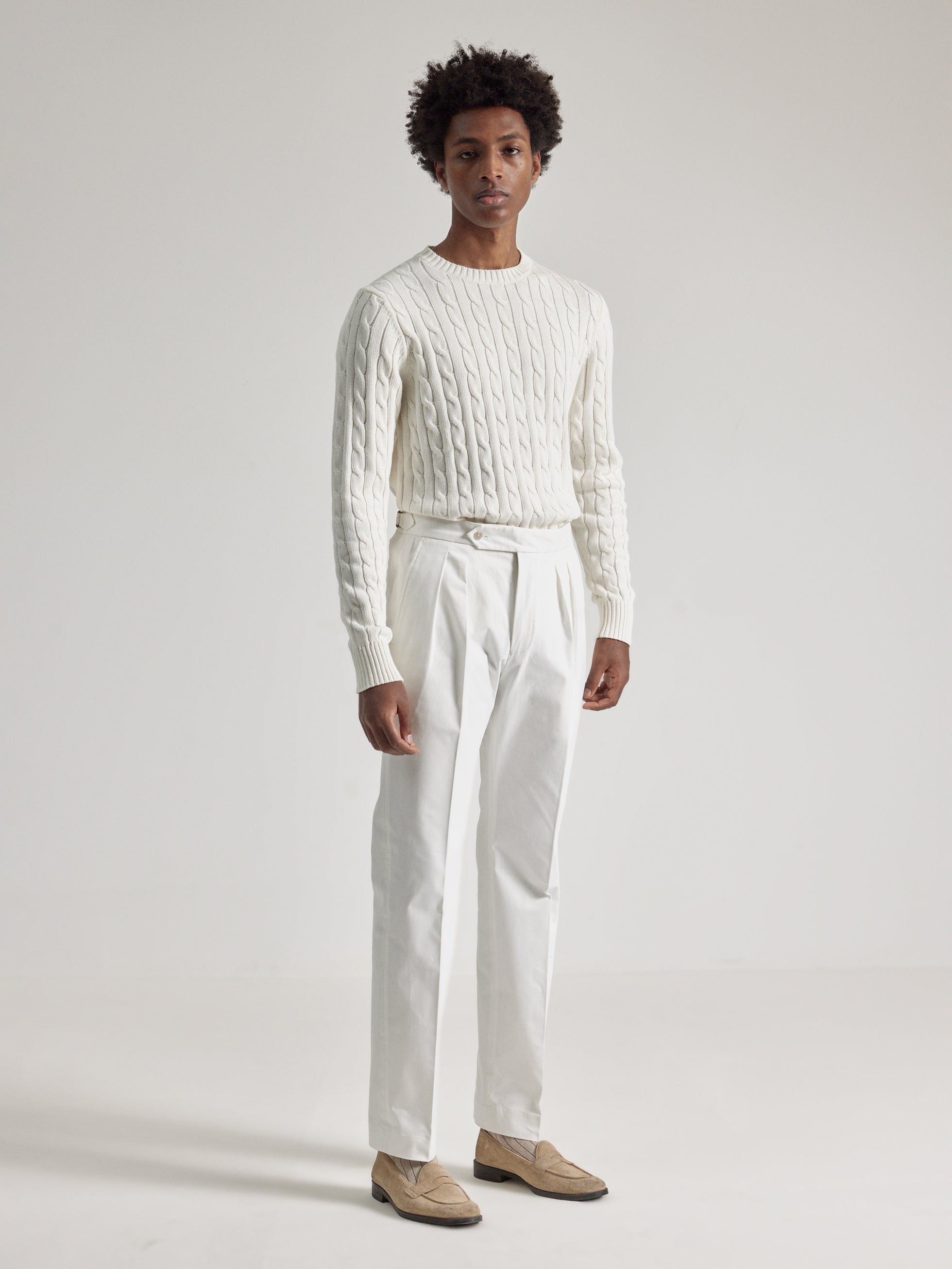 WHITE WIDE LEG TAPERED TROUSERS