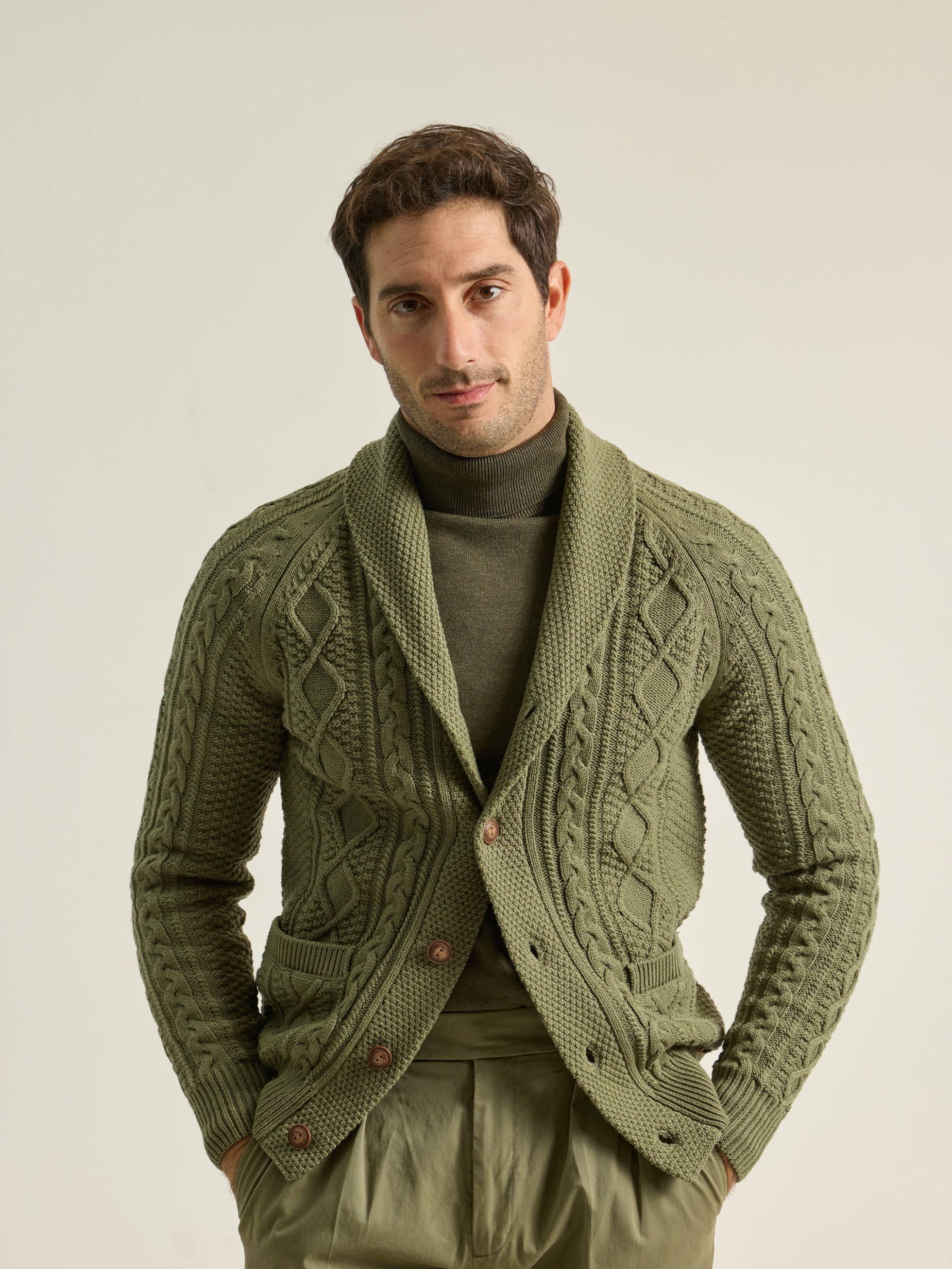 OLIVE GREEN PREMIUM JACQUARD CARDIGAN