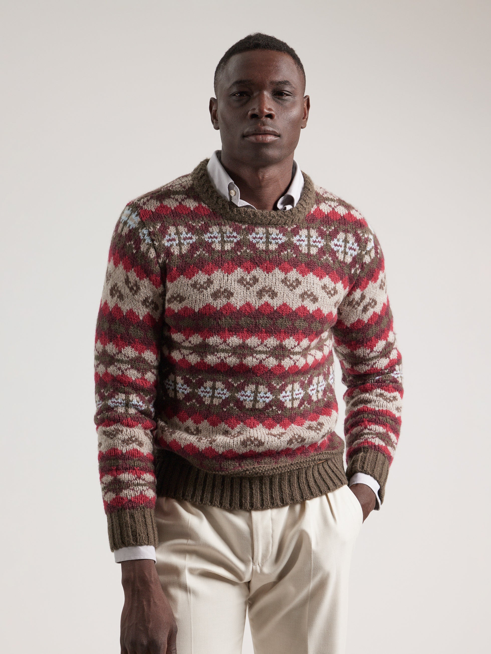 GREEN FAIRISLE LODEN WOOL JUMPER