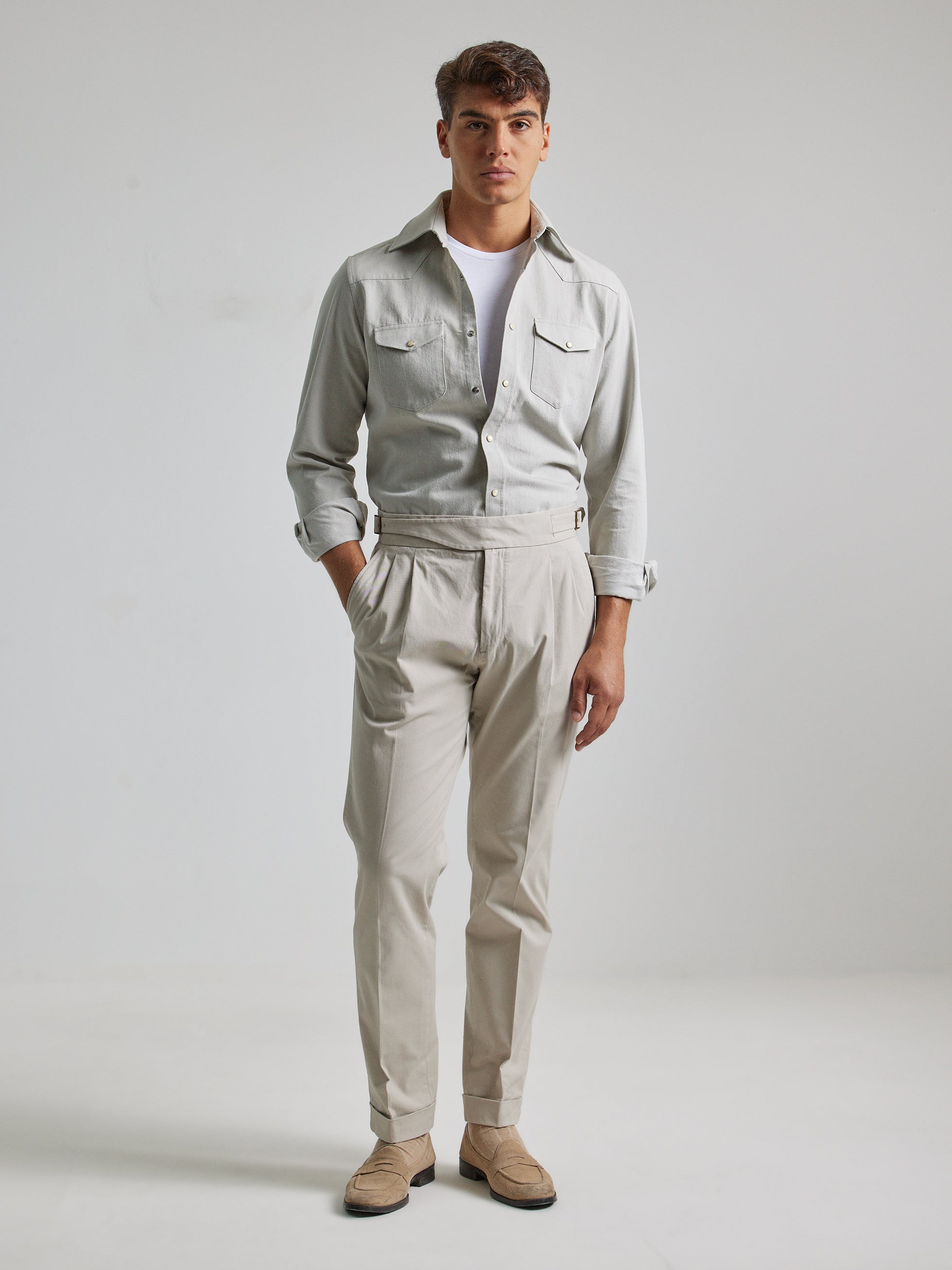 STONE GURKHA COTTON TROUSERS