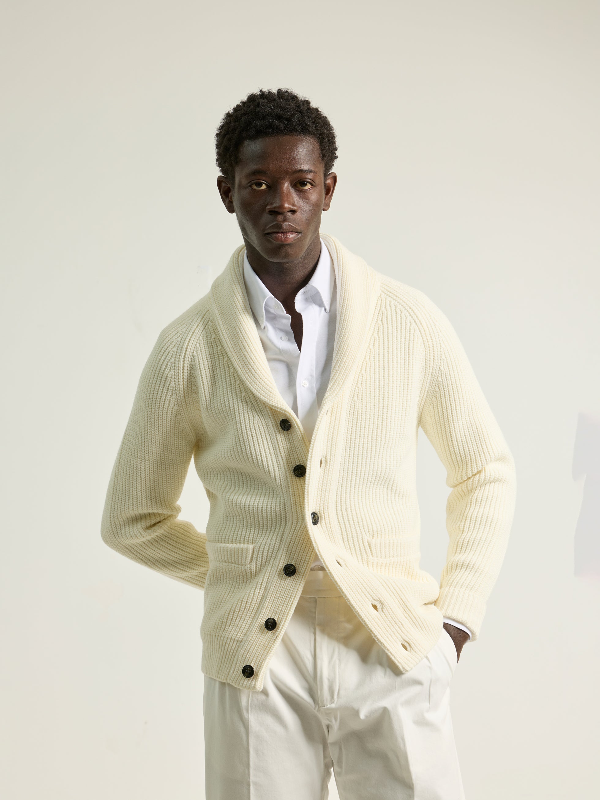 IVORY FISHERMAN RIB CARDIGAN