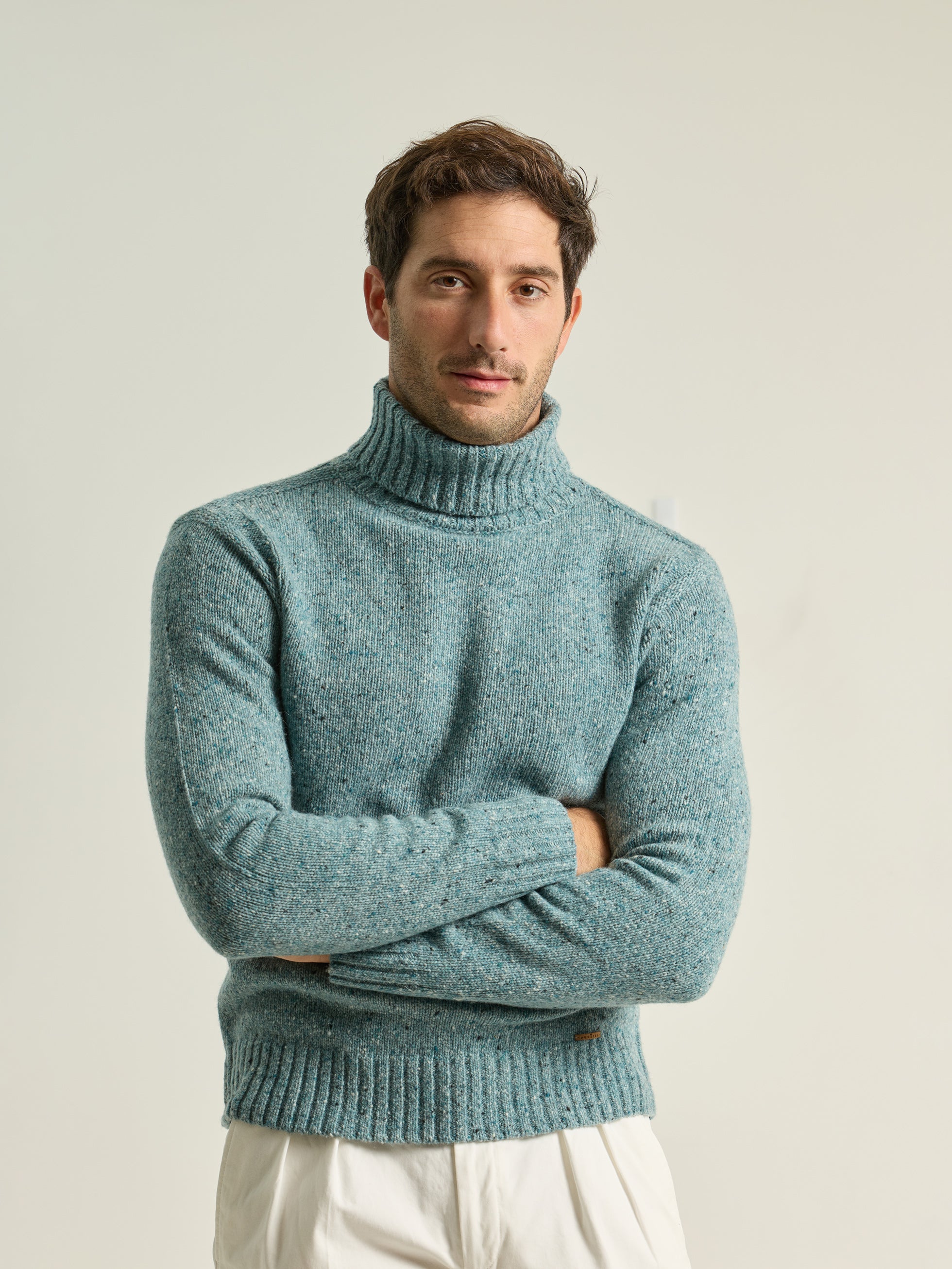 SAPPHIRE BLUE MERINO DOLCE VITA COLLAR SWEATER