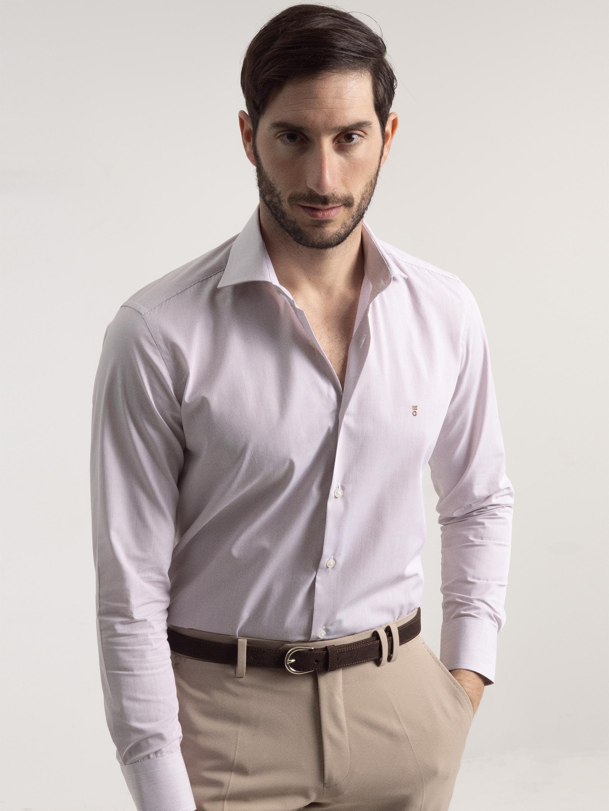 CAMISA VESTIR RAYAS BEIGE - 2