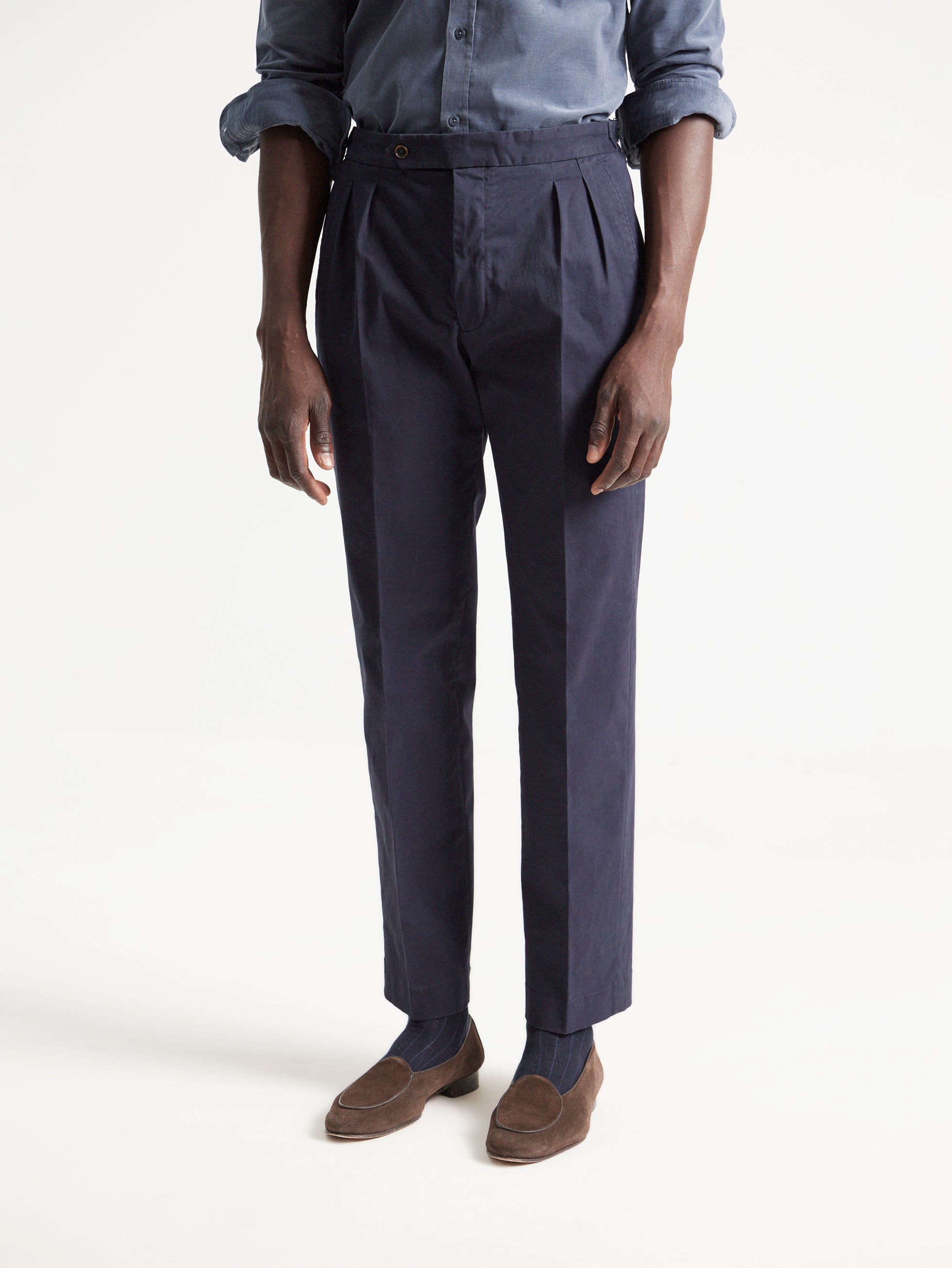 NAVY WIDE LEG TAPERED TROUSERS