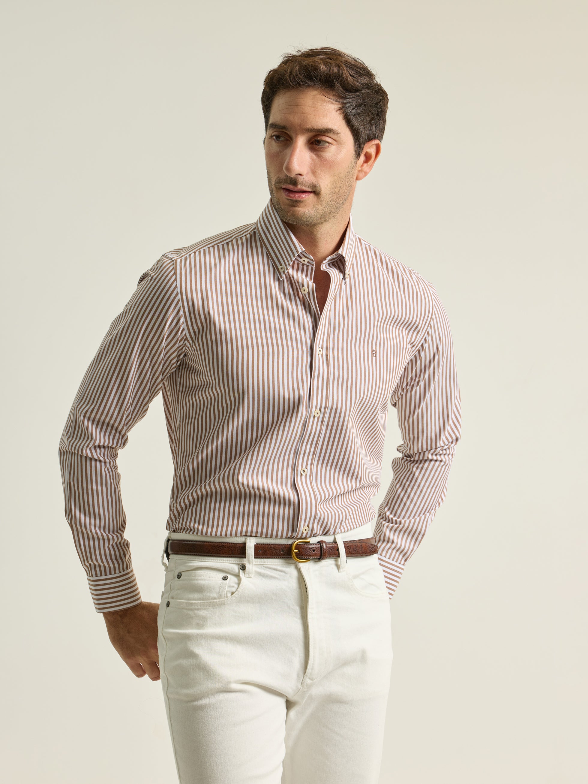 TOFFEE STRIPED POPLIN CASUAL SHIRT