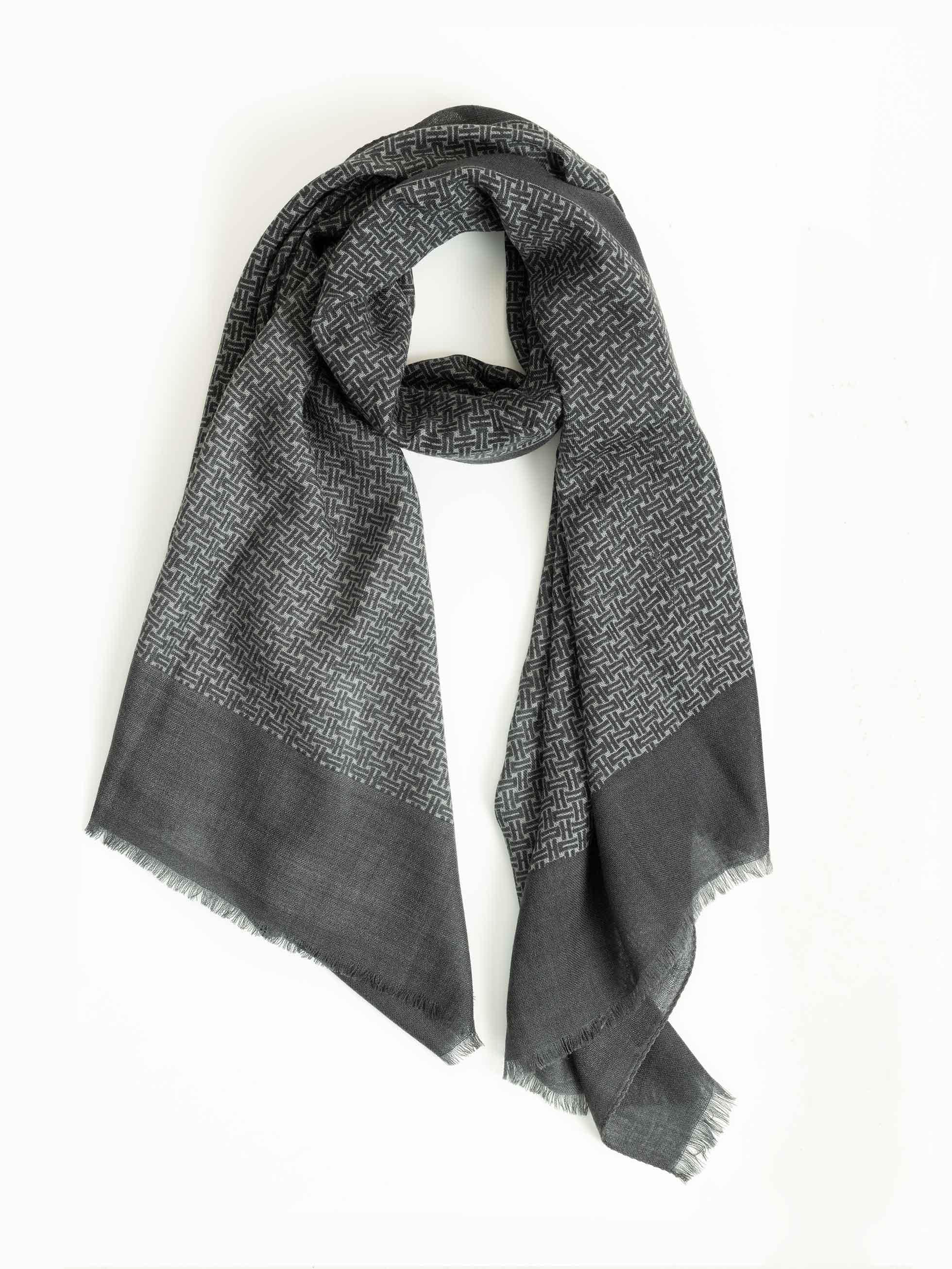 WOOL FOULARD GEOMETRIC PRINT GREY