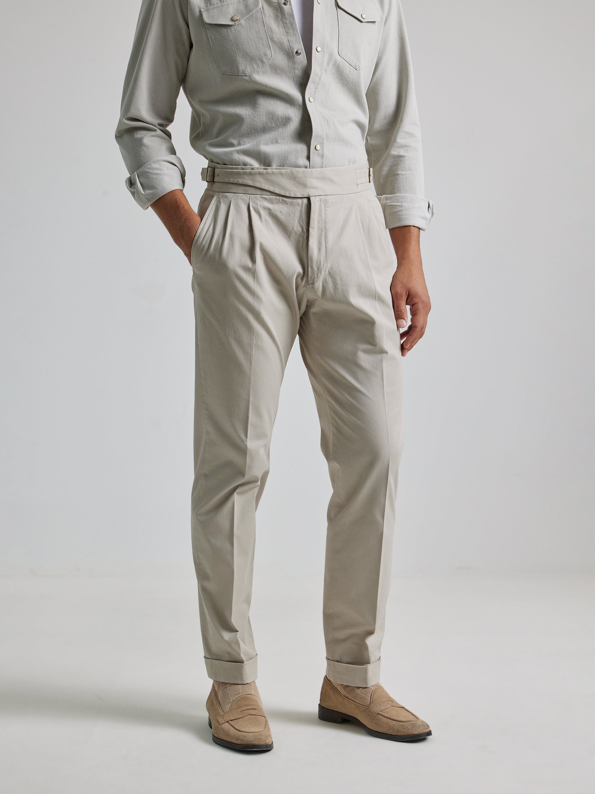 STONE GURKHA COTTON TROUSERS